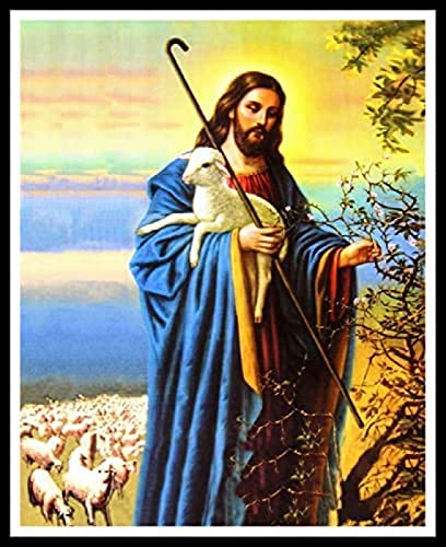 Eiialerm Kreuzstich Stickpackungen Jesus und Tiere DIY Vorgedruckt Kreuzstich Stickbilder 11CT Sticken Set für Erwachsene Anfänger Home Decor 40x50cm von Eiialerm