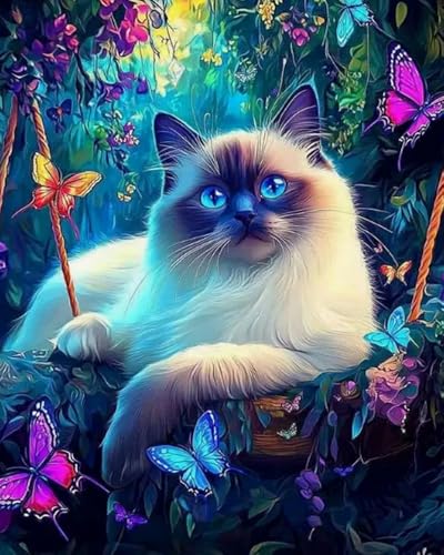 Eiialerm Kreuzstich Stickpackungen Katze, Schmetterling DIY Vorgedruckt Kreuzstich Stickbilder 11CT Sticken Set für Erwachsene Anfänger Home Decor 40x50cm von Eiialerm