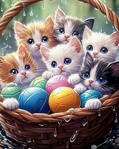 Eiialerm Kreuzstich Stickpackungen Katze mit Blumenkorb DIY Vorgedruckt Kreuzstich Stickbilder 11CT Sticken Set für Erwachsene Anfänger Home Decor 40x50cm von Eiialerm