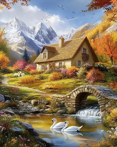 Eiialerm Kreuzstich Stickpackungen Landschaftshaus DIY Vorgedruckt Kreuzstich Stickbilder 11CT Sticken Set für Erwachsene Anfänger Home Decor 40x50cm von Eiialerm