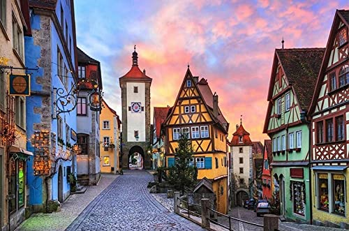 Eiialerm Kreuzstich Stickpackungen Straßenansicht der Stadt bei Sonnenuntergang DIY Vorgedruckt Kreuzstich Stickbilder 11CT Sticken Set für Erwachsene Anfänger Home Decor 40x50cm von Eiialerm