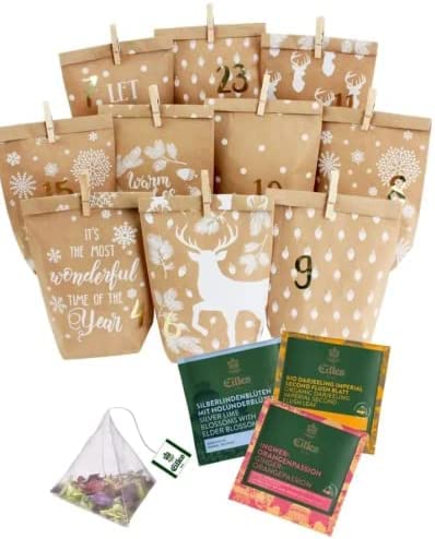 EILLES TEE Adventskalender mit feinsten Tea Diamonds zum Selberbasteln | 24 Tea Diamonds mit passenden Papiertüten und Holzklammern von Eilles