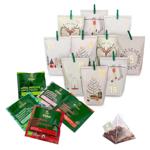 EILLES TEE Adventskalender mit feinsten Tea Diamonds zum Selberbasteln | 24 Tea Diamonds mit passenden Papiertüten und Holzklammern von Eilles