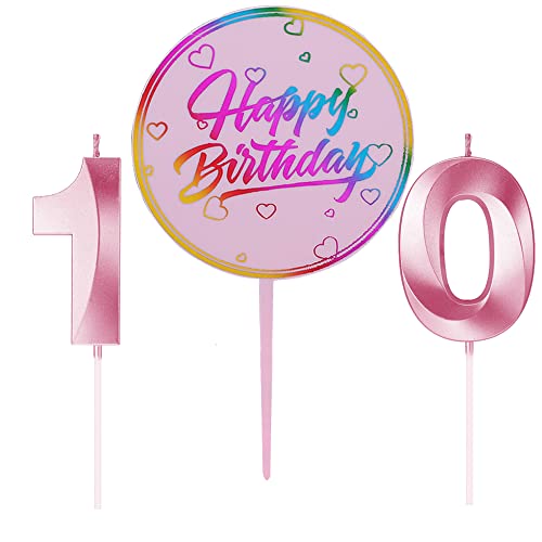 10. Geburtstag Kerzen, Rosa Geburtstagskerze Zahl, Tortenkerzen Zahlen 10, Geburtstagskerzen Nummer, Zahlenkerzen für Torte, Kuchen Topper Happy Birthday Rosa für Hochzeit Jubiläum Feier von Ein Herz