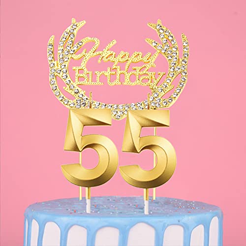 55. Geburtstag Kerzen, Gold Geburtstagskerze Zahl, Tortenkerzen Zahlen 55, Geburtstagskerzen Nummer, Zahlenkerzen für Torte, Kuchen Topper Happy Birthday Gold für Hochzeit Jubiläum Feier von Ein Herz