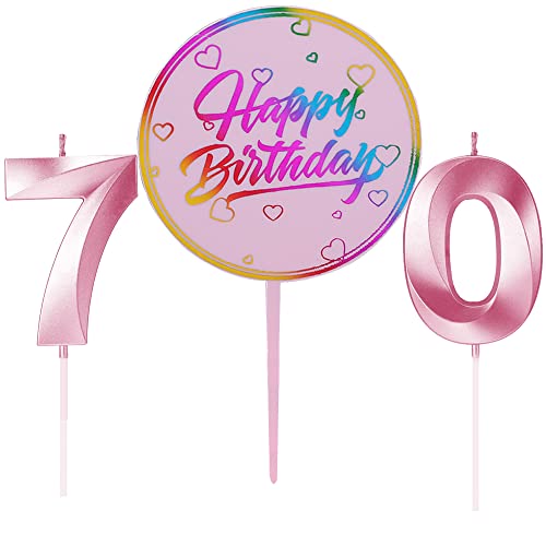 70. Geburtstag Kerzen, Rosa Geburtstagskerze Zahl, Tortenkerzen Zahlen 70, Geburtstagskerzen Nummer, Zahlenkerzen für Torte, Kuchen Topper Happy Birthday Rosa für Hochzeit Jubiläum Feier von Ein Herz