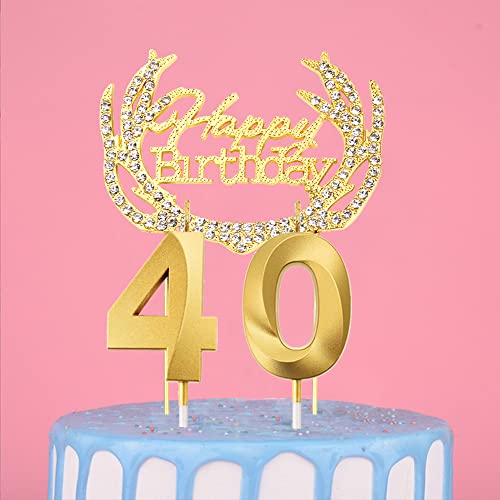 Ein Herz 40. Geburtstag Kerzen, Gold Geburtstagskerze Zahl, Tortenkerzen Zahlen 40, Geburtstagskerzen Nummer, Zahlenkerzen für Torte, Kuchen Topper Happy Birthday Gold für Hochzeit Jubiläum Feier von Ein Herz