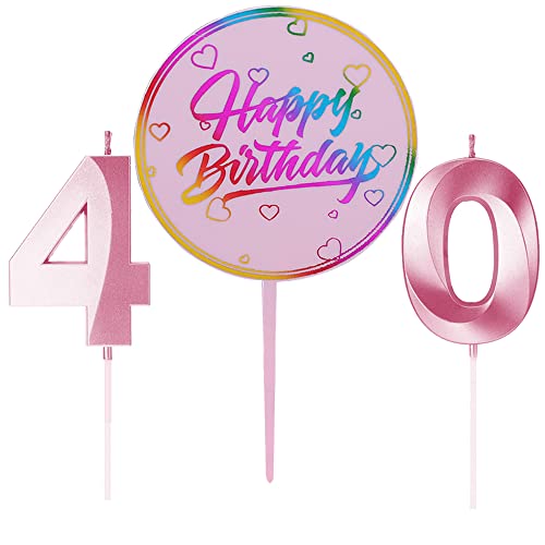 Ein Herz 40. Geburtstag Kerzen, Rosa Geburtstagskerze Zahl, Tortenkerzen Zahlen 40, Geburtstagskerzen Nummer, Zahlenkerzen für Torte, Kuchen Topper Happy Birthday Rosa für Hochzeit Jubiläum Feier von Ein Herz