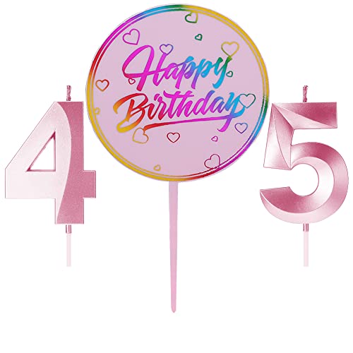 Ein Herz 45. Geburtstag Kerzen, Rosa Geburtstagskerze Zahl, Tortenkerzen Zahlen 45, Geburtstagskerzen Nummer, Zahlenkerzen für Torte, Kuchen Topper Happy Birthday Rosa für Hochzeit Jubiläum Feier von Ein Herz