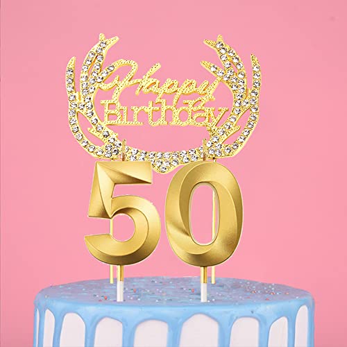 Ein Herz 50. Geburtstag Kerzen, Gold Geburtstagskerze Zahl, Tortenkerzen Zahlen 50, Geburtstagskerzen Nummer, Zahlenkerzen für Torte, Kuchen Topper Happy Birthday Gold für Hochzeit Jubiläum Feier von Ein Herz