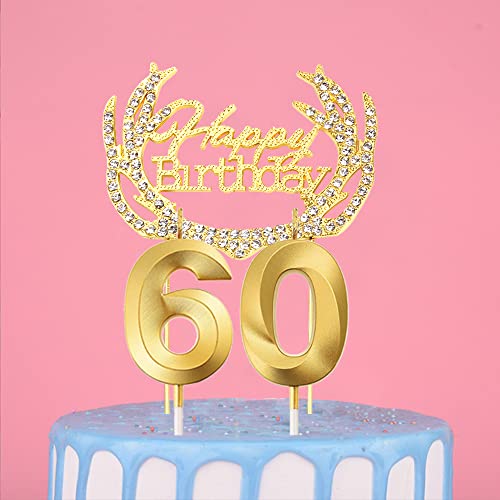 Ein Herz 60. Geburtstag Kerzen, Gold Geburtstagskerze Zahl, Tortenkerzen Zahlen 60, Geburtstagskerzen Nummer, Zahlenkerzen für Torte, Kuchen Topper Happy Birthday Gold für Hochzeit Jubiläum Feier von Ein Herz