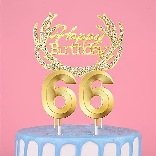 Ein Herz 66. Geburtstag Kerzen, Gold Geburtstagskerze Zahl, Tortenkerzen Zahlen 66, Geburtstagskerzen Nummer, Zahlenkerzen für Torte, Kuchen Topper Happy Birthday Gold für Hochzeit Jubiläum Feier von Ein Herz
