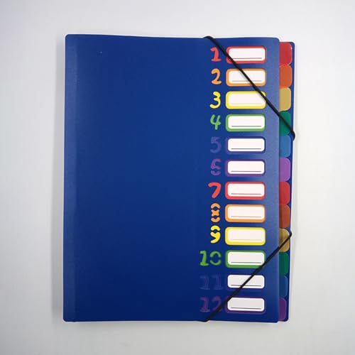 Fächermappe A4, Dokumentenmappe A4, Tragbar Fächermappe mit 12 Fächern, Mappen Ordnersystem PP Kunststoff Ordnungsmappe Pultordner für Schule Bürobedarf Klasse Sortier-/ Sammelmappe (Blau) von Einaus