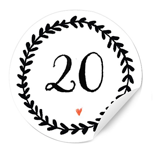 24 Adventskalenderzahlen für den selbstgemachten Adventskalender zum Basteln mit selbstklebende Etiketten MATT, 24 Zahlen zum Beschriften, Nummerieren, 40 mm, Ranken Design, Schwarz auf Weiß von Eine der Guten