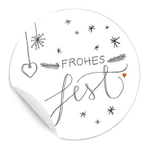 24 schöne Weihnachtssticker Frohes Fest im Handlettering Design, MATTE Papieraufkleber zum Geschenke verpacken zu Weihnachten, Weiß Grau Rot von Eine der Guten
