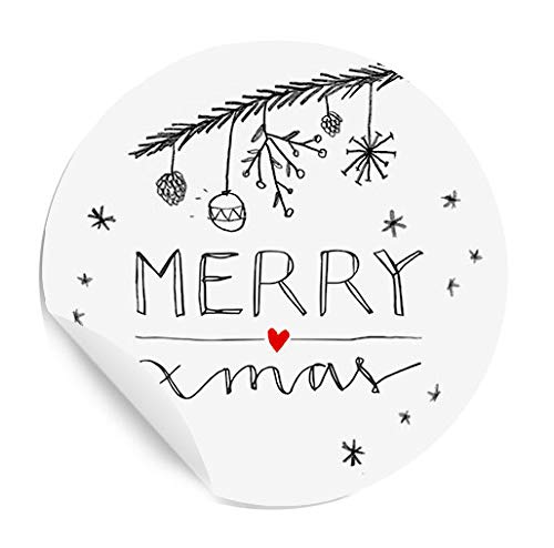 24 schöne Weihnachtssticker - merry xmas - im Handlettering Design, MATTE Papieraufkleber zum Geschenke verpacken zu Weihnachten, Weiß Grau Rot von Eine der Guten