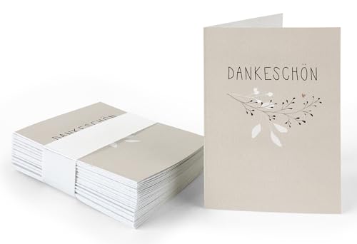 25 Geschenkanhänger - Dankeschön - Creme mit Blumen, originelle Mini Dankeskarten zum Geschenke Beschriften, Handlettering, edel exklusiv individuell, A7 Recyclingpapier Klappkarten von Eine der Guten