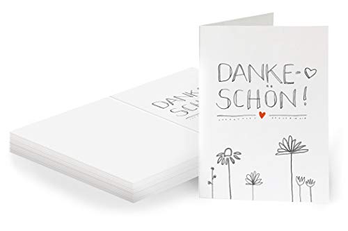 25 Geschenkanhänger - Dankeschön - Weiß mit Blumen, originelle Mini Dankeskarten zum Geschenke Beschriften, Handlettering, edel exklusiv individuell, A7 Recyclingpapier Klappkarten von Eine der Guten