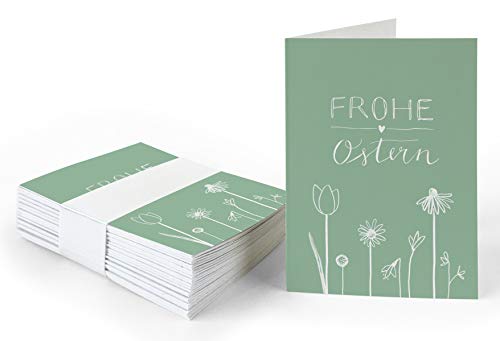 25 Geschenkanhänger - Frohe Ostern - Ostergrüße in Grün Weiß mit Blumen, originelle Mini Osterkarten zum Ostergeschenke Beschriften, edel exklusiv individuell, A7 Recyclingpapier Klappkarten 25 Geschenkanhänger - Frohe Ostern - Ostergrüße in Grün Weiß mit Blumen, originelle Mini Osterkarten zum Ostergeschenke Beschriften, edel exklusiv individuell, A7 Recyclingpapier Klappkarten von Eine der Guten