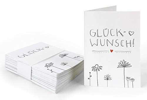 25 Geschenkanhänger - Glückwunsch! - Weiß mit Blumen, originelle Mini Glückwunschkarten zum Geschenke Beschriften, Handlettering, edel exklusiv individuell, A7 Recyclingpapier Klappkarten von Eine der Guten