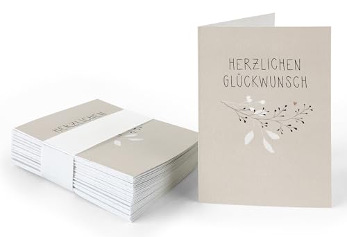 25 Geschenkanhänger - Herzliche Glückwunsch - Creme mit Blumen, originelle Mini Glückwunschkarten zum Geschenke Beschriften, Handlettering, edel exklusiv individuell, A7 Recyclingpapier Klappkarten von Eine der Guten