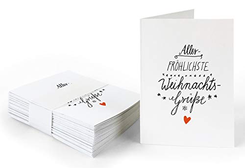 25 Geschenkanhänger aller-fröhlichste Weihnachtsgrüße Weiß, originelle Mini Weihnachtskarten zum Weihnachtsgeschenke Beschriften, edel exklusiv individuell, A7 Recyclingpapier Klappkarten von Eine der Guten