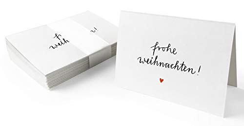 25 Geschenkanhänger frohe Weihnachten! Weiß, originelle Mini Weihnachtskarten zum Weihnachtsgeschenke Beschriften, edel exklusiv individuell, A7 Recyclingpapier Klappkarten von Eine der Guten