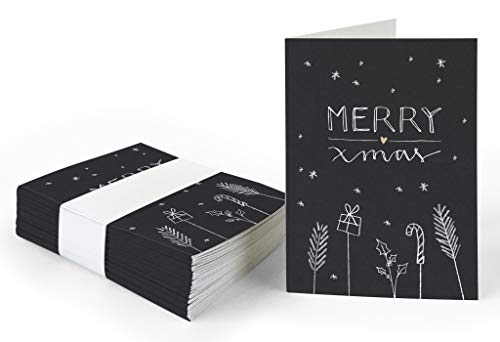 25 Geschenkanhänger merry xmas, Schwarz Weiß Beige, originelle mini Weihnachtskarten zum Weihnachtsgeschenke Beschriften, edel exklusiv individuell, A7 Recyclingpapier Klappkarten von Eine der Guten
