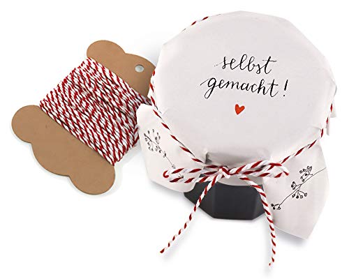 25 Marmeladendeckchen - selbstgemacht - florale Gläserdeckchen Weiß zum selbst beschriften für Eingemachtes & selbstgemachte Marmelade, Recyclingpapier Abreißblock + 10 m Garn + Justiergummi 25 Marmeladendeckchen - selbstgemacht - florale Gläserdeckchen Weiß zum selbst beschriften für Eingemachtes & selbstgemachte Marmelade, Recyclingpapier Abreißblock + 10 m Garn + Justiergummi von Eine der Guten