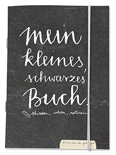 Eine der Guten Notizheft, Notizbuch blanko A6 - Mein kleines schwarzes Buch - blanko leer weiß, dickes 170gr. Recyclingpapier, Skizzenbuch, Tagebuch, Skizzenheft mit Gummiband, CO2 neutral von Eine der Guten