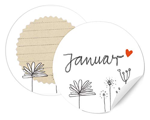 Monatsaufkleber für Erwachsene, 12 runde Monatssticker & 12 Freitext Etiketten zum Monatskalender Basteln, Weiß Beige, Handlettering Design, selbstklebend, 40 mm, für den Hochzeit & Reise Countdown Monatsaufkleber für Erwachsene, 12 runde Monatssticker & 12 Freitext Etiketten zum Monatskalender Basteln, Weiß Beige, Handlettering Design, selbstklebend, 40 mm, für den Hochzeit & Reise Countdown von Eine der Guten