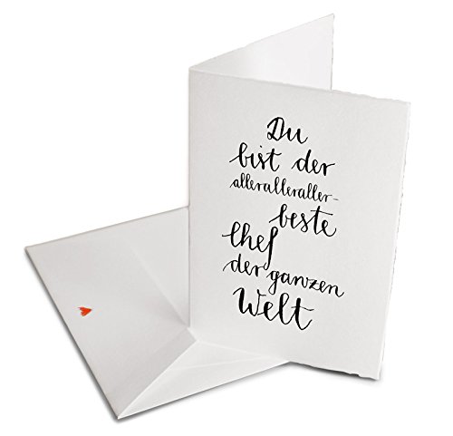 Spruch Glückwunschkarte - Du bist der allerbeste CHEF der Welt - Geburtstagskarte oder Dankeschön Klappkarte, Bütten Grußkarte mit Herz Umschlag, Handlettering Design von Eine der Guten