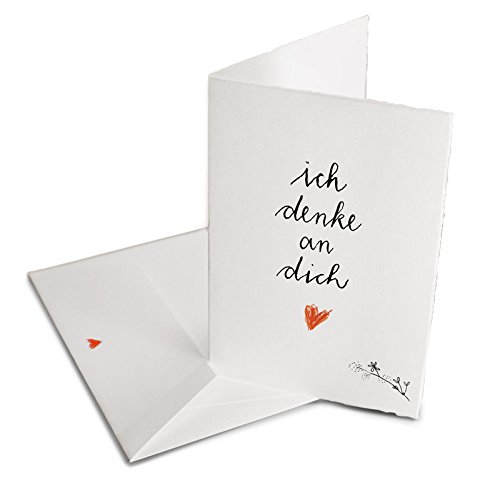 Spruch Grußkarte Trauerkarte - Ich denke an Dich - Handlettering Design Klappkarte mit Umschlag, zum Mut machen, zum Abschied oder als Geburtstagskarte - Büttenpapier (gefranst) von Eine der Guten