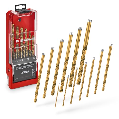 Original Einhell 13-tlg. HSS-G Titan Metallbohrer-Set (im Ganzen geschliffener HSS 4341 Stahl, titanbeschichtet, 135°-Split-Point-Spitze, gefräste Typ N Spirale, Rundschaft) von Einhell