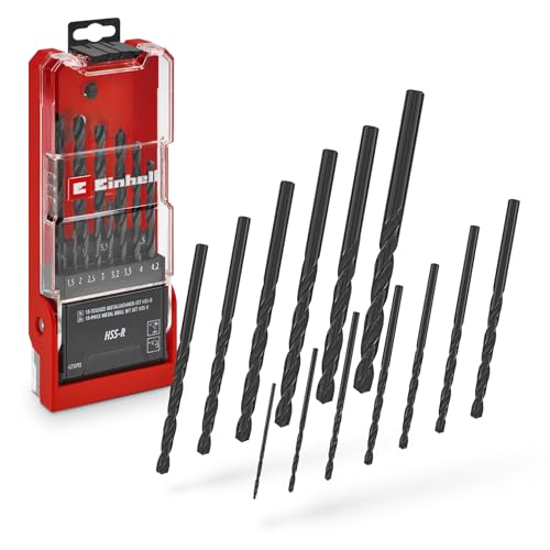 Original Einhell 13-tlg. HSS-R Metallbohrer-Set (HSS 4241 Stahl, schwarz brüniert, 135°-Bohrspitze, rollgewalzte Typ N Spirale, Rundschaft inkl. Aufbewahrungskassette) von Einhell