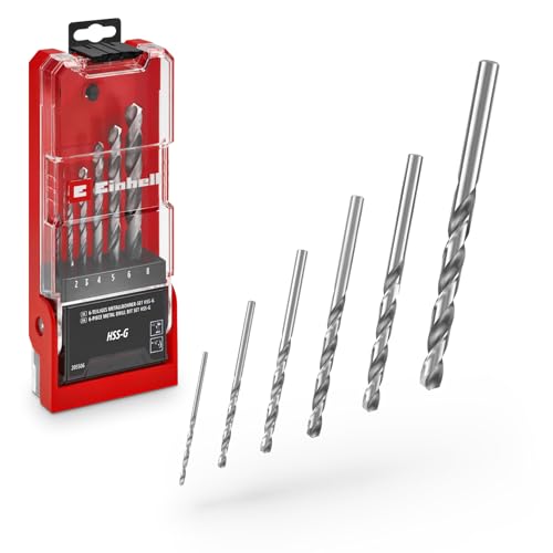 Original Einhell 6-tlg. HSS-G Metallbohrer-Set (HSS 4241 Stahl, hochglanzpoliert, 135°-Split-Point-Spitze, gefräste Typ N Spirale, Rundschaft inkl. Aufbewahrungskassette) von Einhell