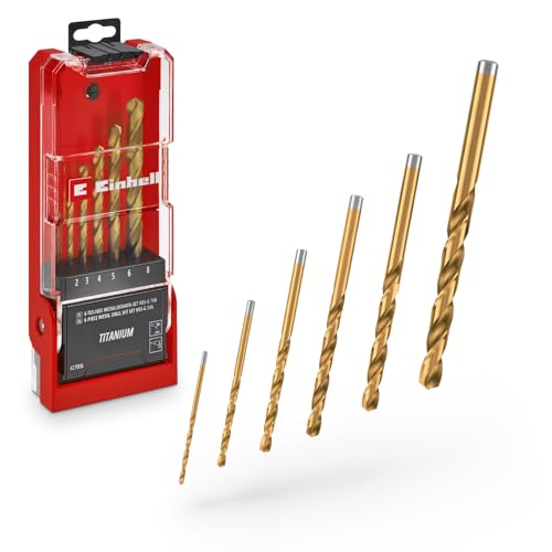Original Einhell 6-tlg. HSS-G Titan Metallbohrer-Set (im Ganzen geschliffener HSS 4341 Stahl, titanbeschichtet, 135°-Split-Point-Spitze, gefräste Typ N Spirale, Rundschaft) von Einhell