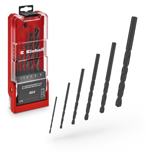Original Einhell 6-tlg. HSS-R Metallbohrer-Set (HSS 4241 Stahl, schwarz brüniert, 135°-Bohrspitze, rollgewalzte Typ N Spirale, Rundschaft inkl. Aufbewahrungskassette) von Einhell