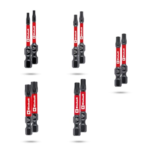 Original Einhell Impact-Bits, 50 mm, T10/T15/T25/T30/T40 (S2-Stahl, Torsionszone, effiziente Kraftübertragung, roter Farbring, C 6.3 Schaft) von Einhell