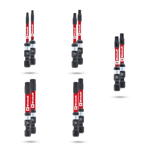 Original Einhell Impact-Bits mit Doppel-Torsion, 60 mm, T10/T15/T25/T30/T40 (S2-Stahl, hohe Langlebigkeit, doppelter Torsionseffekt, roter Farbring, E 6.3 Schaft) von Einhell