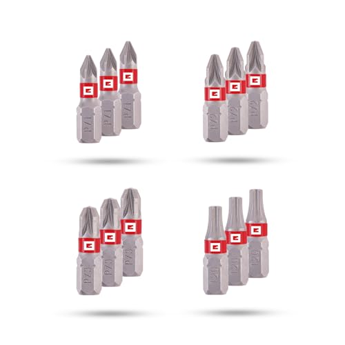 Original Einhell Standard-Bits, 25 mm, PZ1/PZ2/PZ3/T20 (Chrom Vanadium, präzises Schrauben, gute Kontrolle, roter Farbring, C 6.3 Schaft) von Einhell