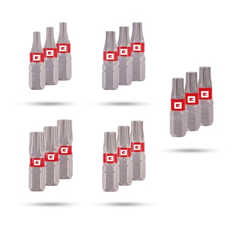 Original Einhell Standard-Bits, 25 mm, T15/T25/T27/T30/T40 (Chrom Vanadium, präzises Schrauben, gute Kontrolle, roter Farbring, C 6.3 Schaft) von Einhell