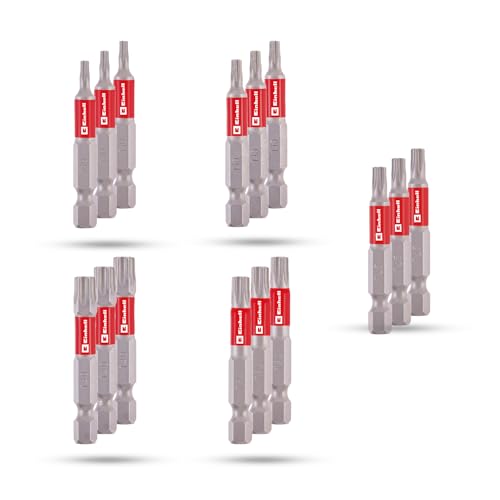 Original Einhell Standard-Bits, 50 mm, T10/T15/T25/T30/T40 (Chrom Vanadium, präzises Schrauben, gute Kontrolle, roter Farbring, E 6.3 Schaft) von Einhell