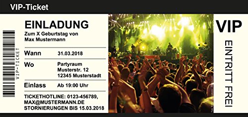 40 bis 150 Einladungskarten Geburtstag, diverse Motive, zum selber Bedrucken, professionelle Vorlagen, originell, witzig, individuell (60 Motiv Konzertticket) 40 bis 150 Einladungskarten Geburtstag, diverse Motive, zum selber Bedrucken, professionelle Vorlagen, originell, witzig, individuell (60 Motiv Konzertticket) von Einladungen Pool
