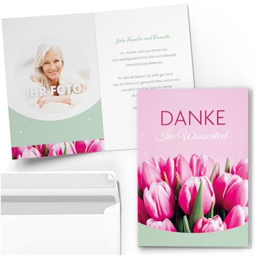 10 Dankeskarten Klappkarten Set A6 - PERSONALISIERTE Danksagungskarten Danke Hochzeit Geburtstag Taufe Konfirmation Kommunion Jugendweihe Umschlag 04 von Einladungskarten Manufaktur Hamburg