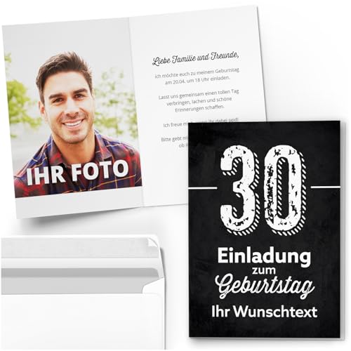 10 Einladungskarten Einladung 30. Geburtstag mit Text und Foto personalisiert inkl. Umschlag - Geburtstagseinladung Karten Tafel Look schwarz Vintage 10 Einladungskarten Einladung 30. Geburtstag mit Text und Foto personalisiert inkl. Umschlag - Geburtstagseinladung Karten Tafel Look schwarz Vintage von Einladungskarten Manufaktur Hamburg