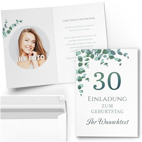 10 Einladungskarten Einladung 30. Geburtstag mit Text und Foto personalisiert inkl. Umschlag - Geburtstagseinladung Karten zum Einladen Eukalyptus 10 Einladungskarten Einladung 30. Geburtstag mit Text und Foto personalisiert inkl. Umschlag - Geburtstagseinladung Karten zum Einladen Eukalyptus von Einladungskarten Manufaktur Hamburg