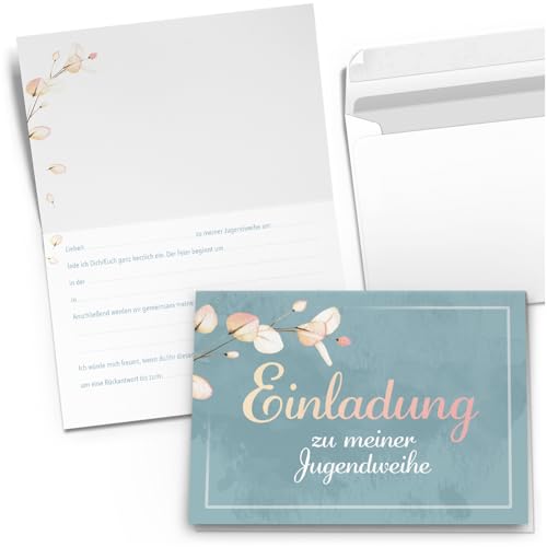 10 Einladungskarten Einladung Klappkarten Jugendweihe mit Umschlag zum selber ausfüllen - Umschläge Rosé blau 10 Einladungskarten Einladung Klappkarten Jugendweihe mit Umschlag zum selber ausfüllen - Umschläge Rosé blau von Einladungskarten Manufaktur Hamburg