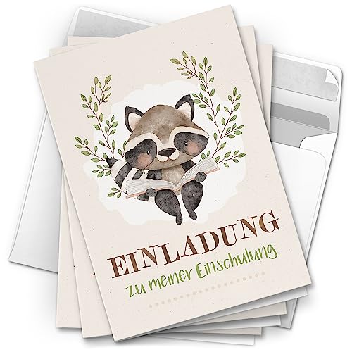 10 Einladungskarten Einschulung mit Umschlag Erste Klasse 1. Schultag Schule Klappkarten Design Waschbär niedlich Aquarell 10 Einladungskarten Einschulung mit Umschlag Erste Klasse 1. Schultag Schule Klappkarten Design Waschbär niedlich Aquarell von Einladungskarten Manufaktur Hamburg