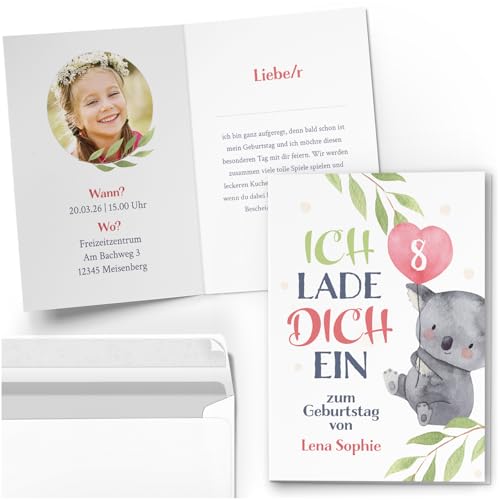 10 Einladungskarten Kindergeburtstag PERSONALISIERT mit Text und Foto | Aquarell Koala | Kinder Geburtstag Einladung individuell anpassbar mit Umschlägen 10 Einladungskarten Kindergeburtstag PERSONALISIERT mit Text und Foto | Aquarell Koala | Kinder Geburtstag Einladung individuell anpassbar mit Umschlägen von Einladungskarten Manufaktur Hamburg